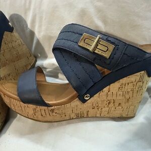 Tommy Hilfiger Navy and Tan Wedge Sandals